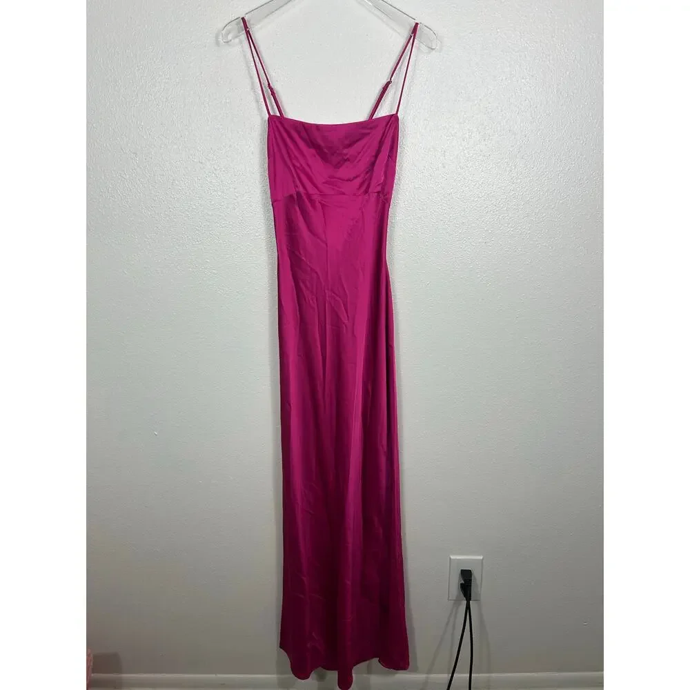 Abercrombie & Fitch Hot Pink Satin Midi Slip Dress - Picture 3 of 8